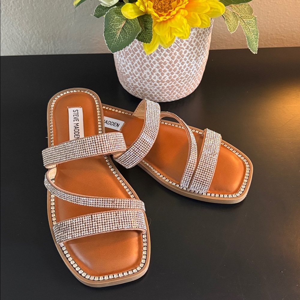 Steve Madden Cortez Crystal-Strap Flat Sandals